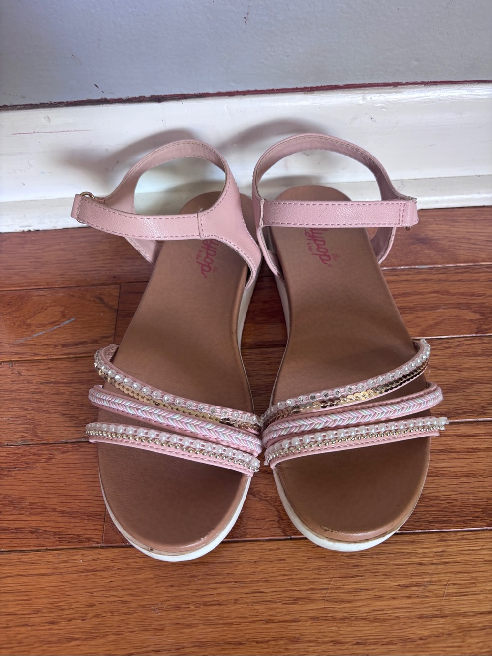 Jellypop Blush Pink Beaded Ankle-Strap Sandals